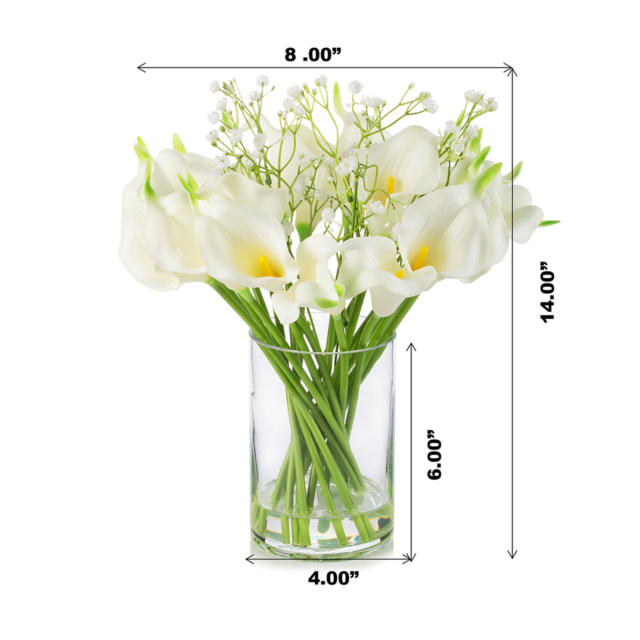 18 Mixed Artificial Real Touch Lily Flower Arrangement in Clear Glass Vase with Faux Water