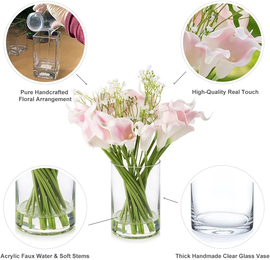 18 Mixed Artificial Real Touch Lily Flower Arrangement in Clear Glass Vase with Faux Water