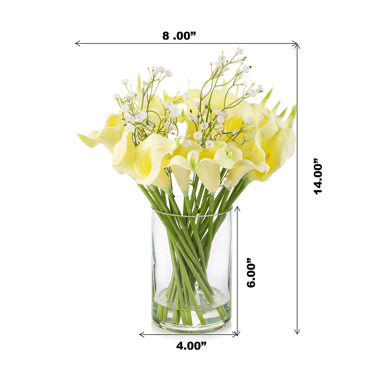 18 Mixed Artificial Real Touch Lily Flower Arrangement in Clear Glass Vase with Faux Water