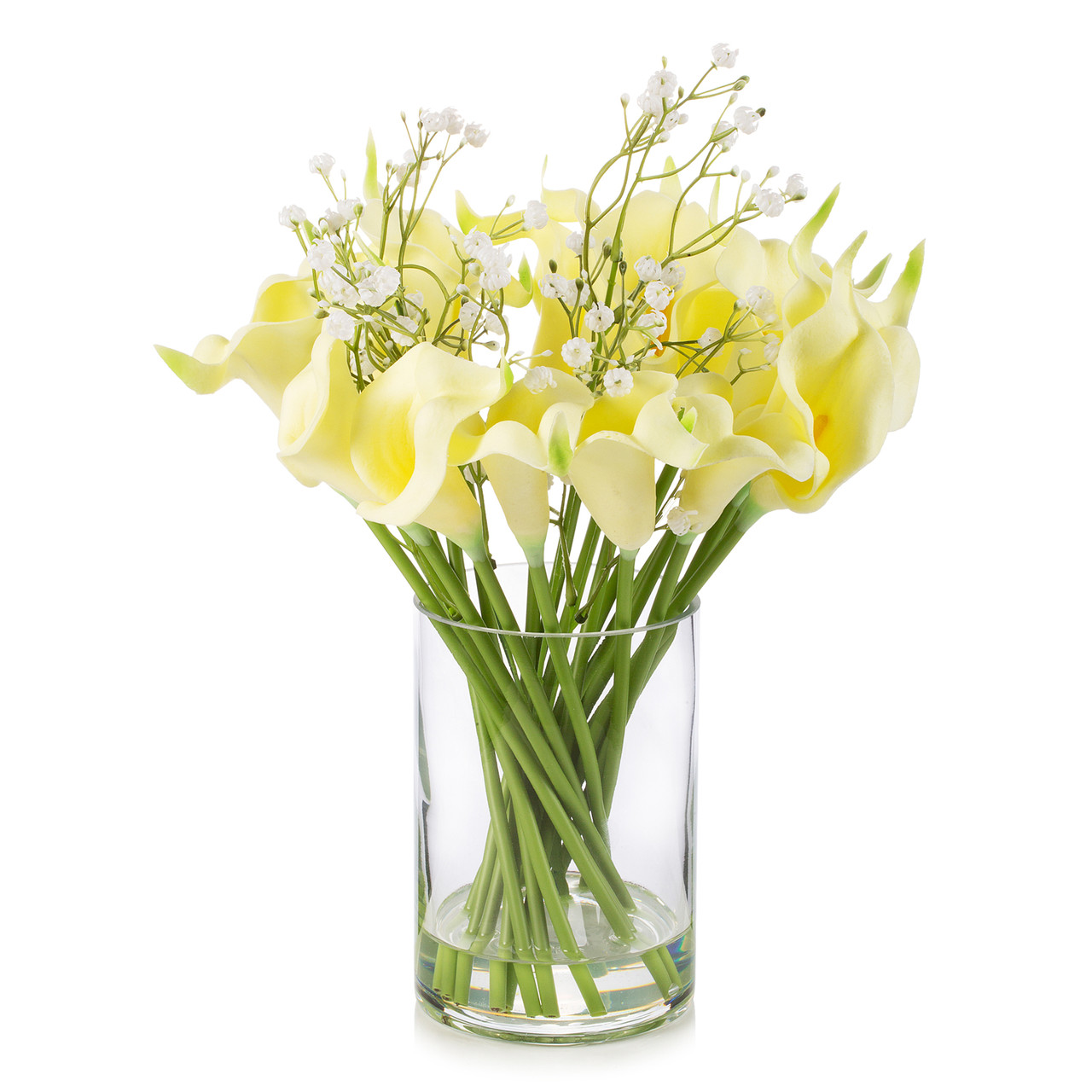 18 Mixed Artificial Real Touch Lily Flower Arrangement in Clear Glass Vase with Faux Water