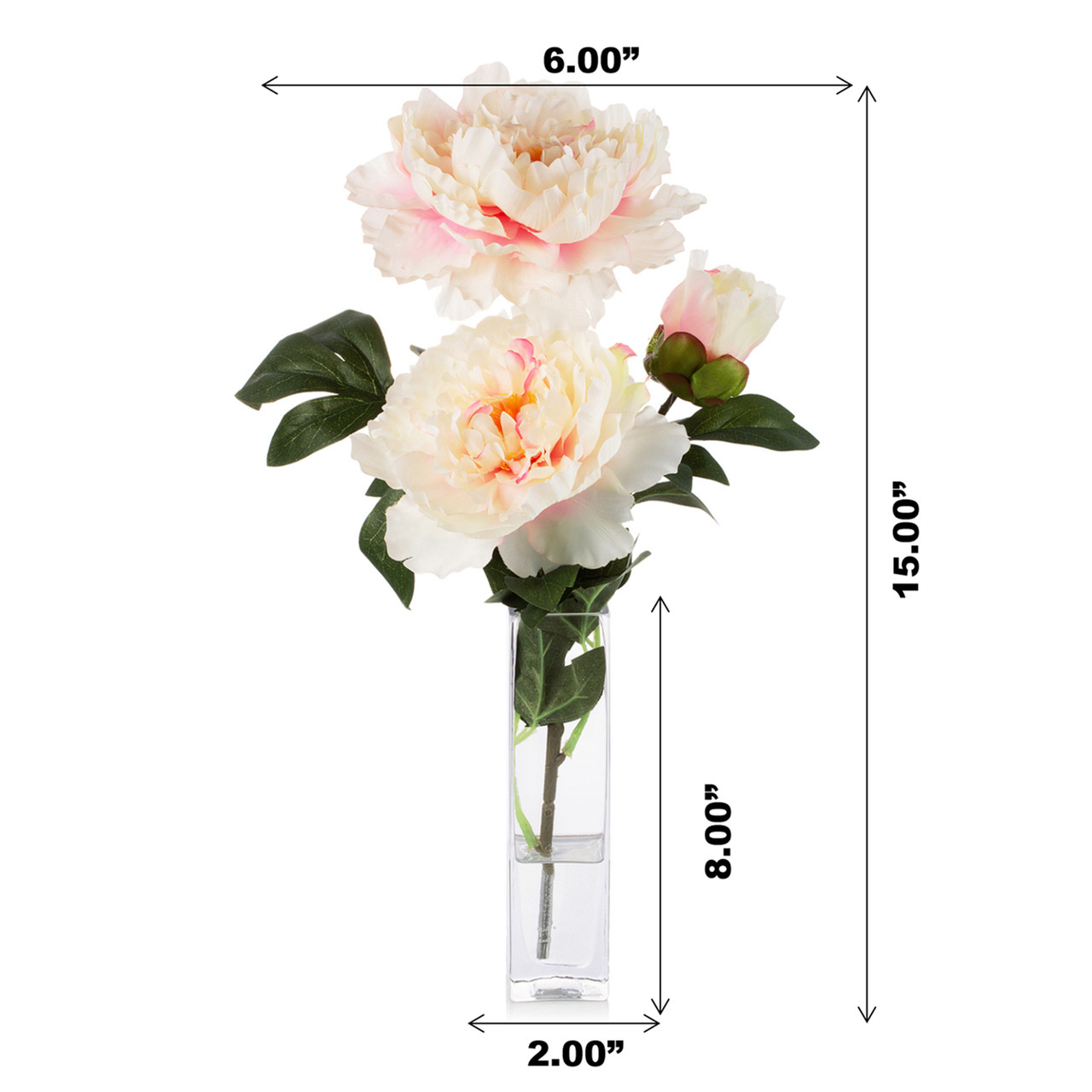 Artificial Silk Peony Flower in Clear Glass Vase