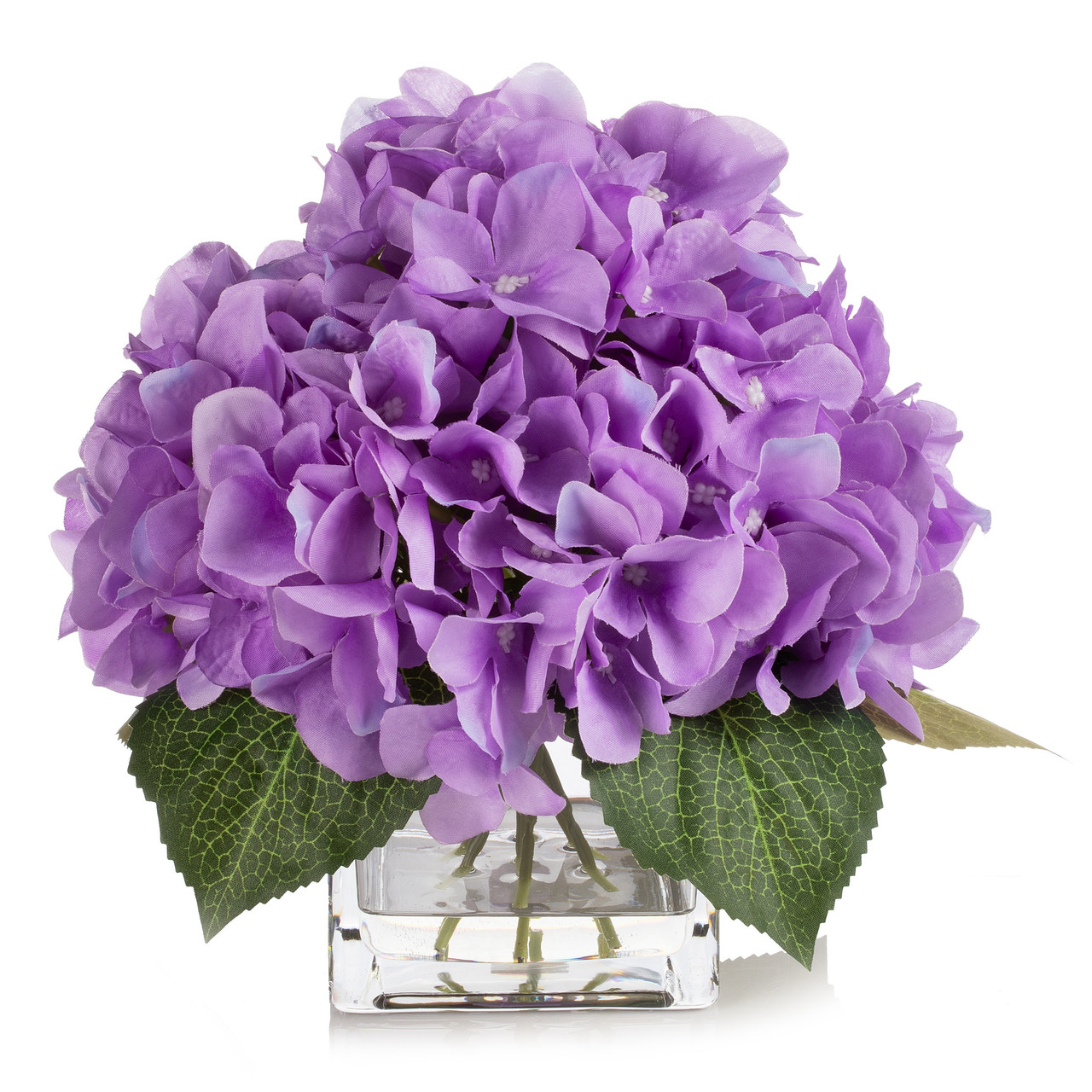 Artificial Silk Hydrangea in Clear Glass Vase With Faux Water