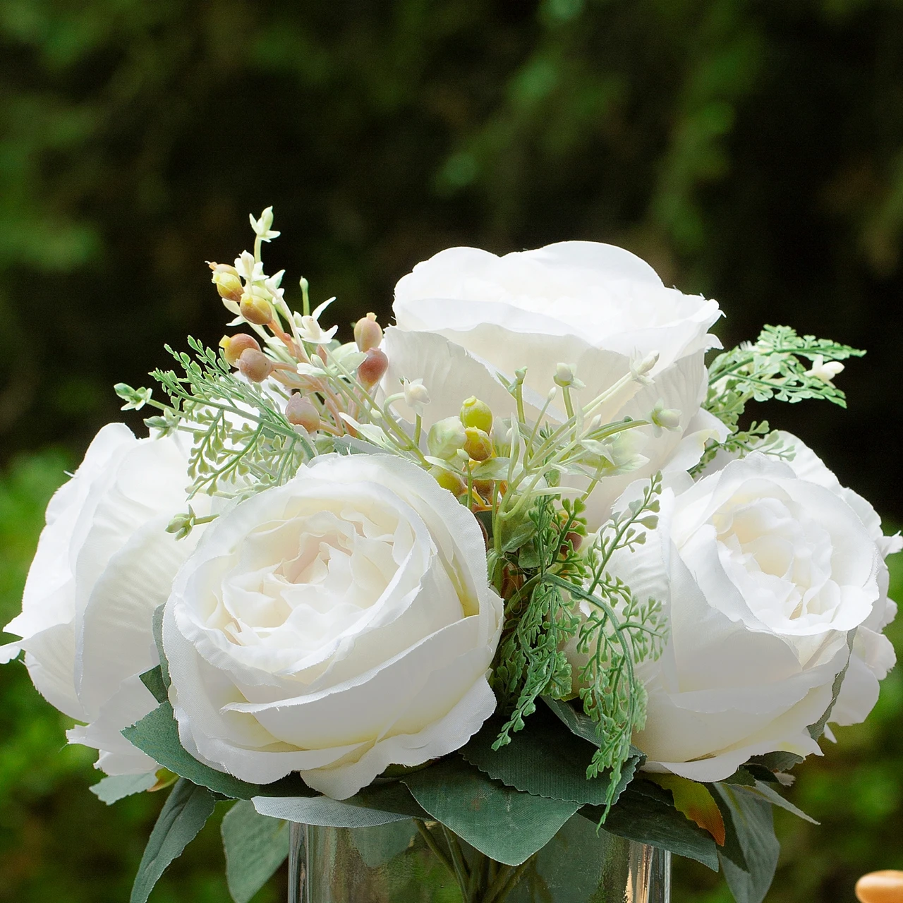 Artificial Silk Peony Flowers  in Clear Glass Vase With Faux Water