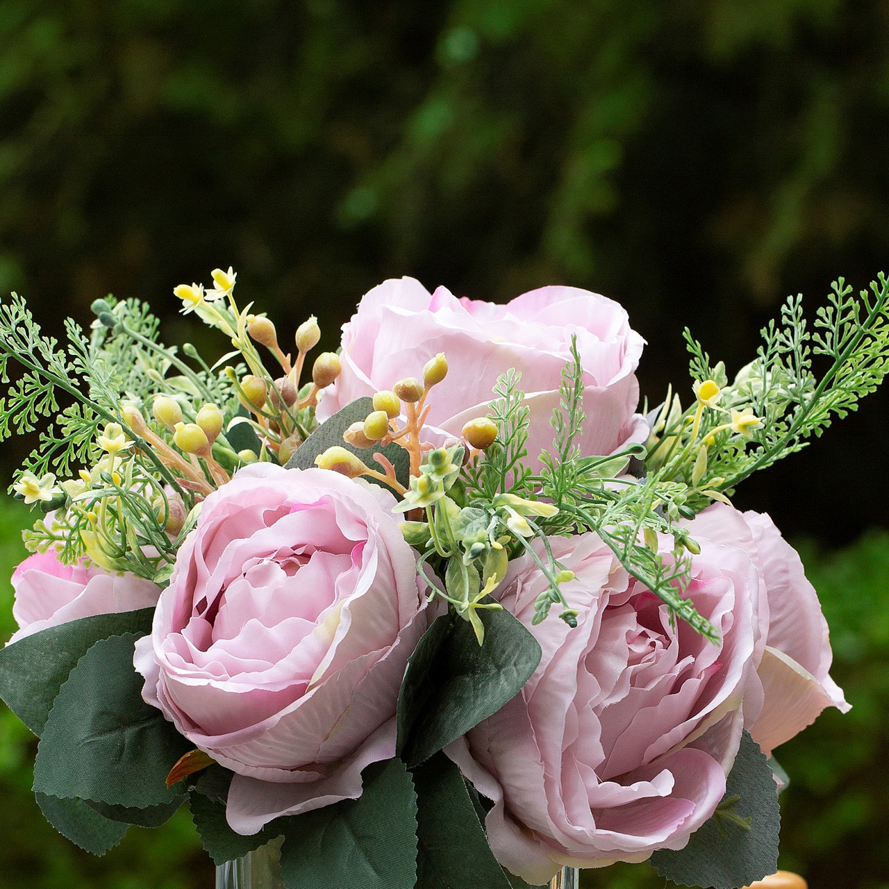 Artificial Silk Peony Flowers  in Clear Glass Vase With Faux Water