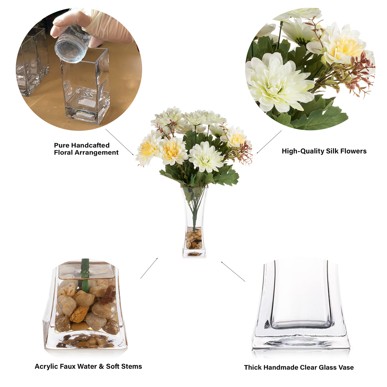 Mixed Daisy Flower Arrangement in Clear Glass Vase with Acrylic Water