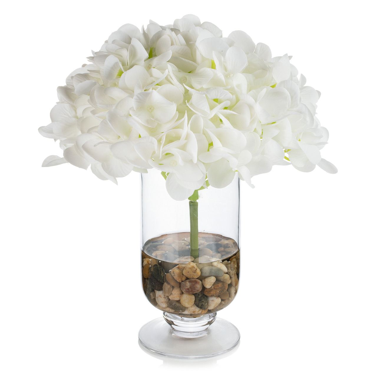 Real Touch Hydrangea Flower in Clear Glass Vase with Acrylic Water