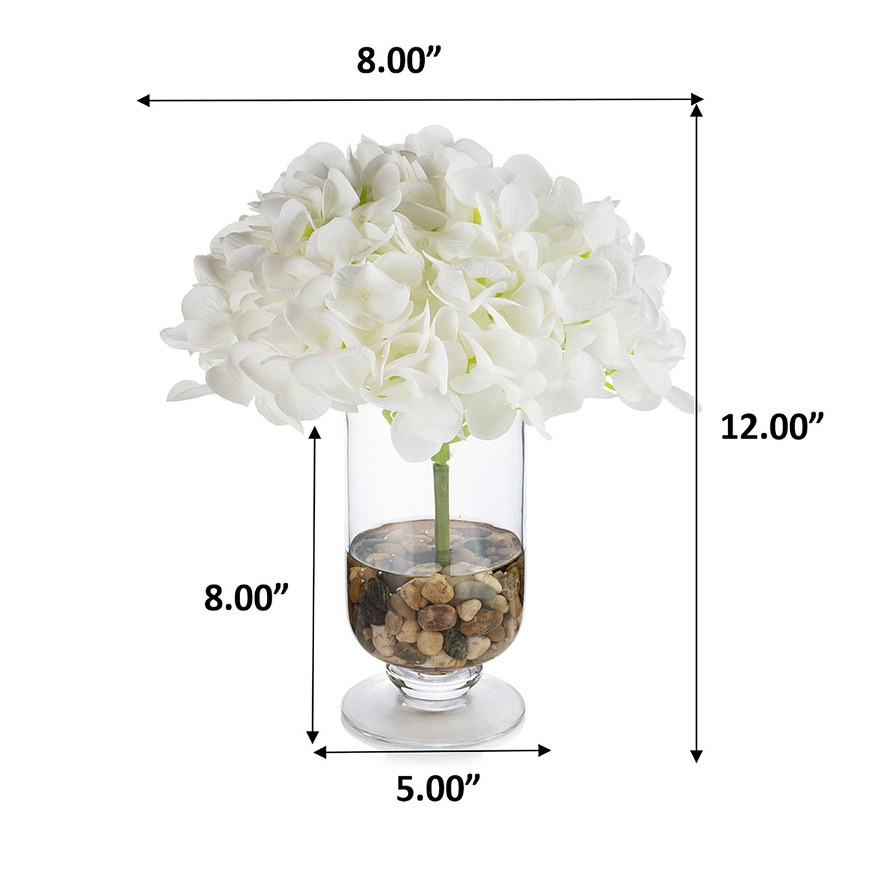 Real Touch Hydrangea Flower in Clear Glass Vase with Acrylic Water