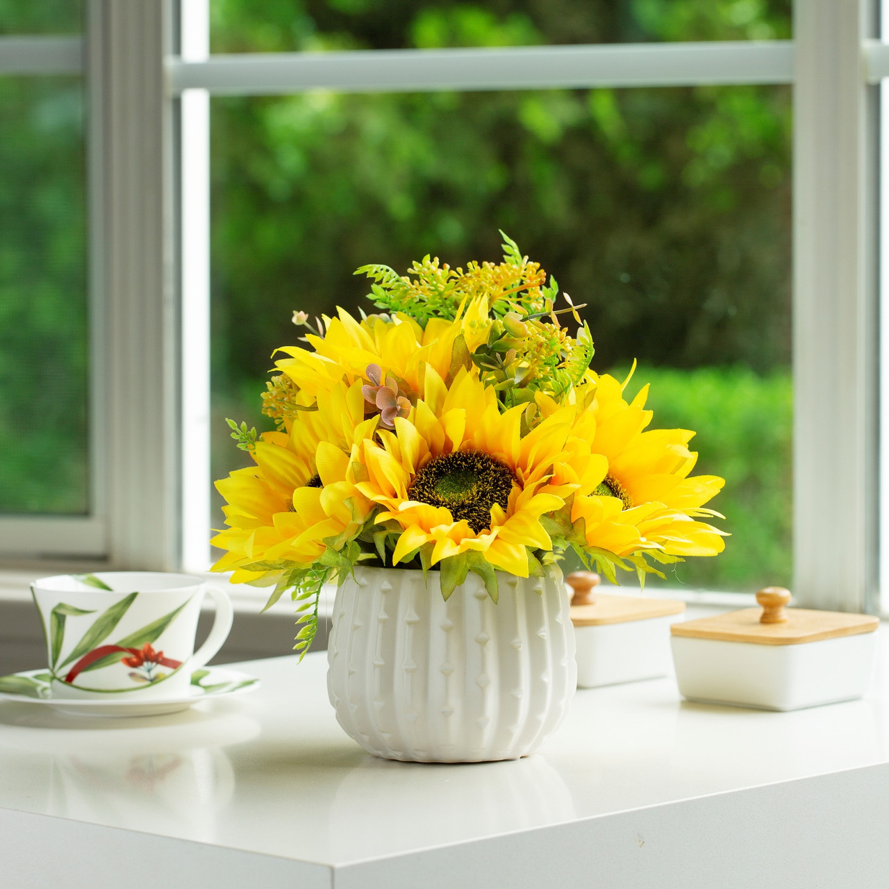 Mixed Silk Sunflower in Ceramic Pot