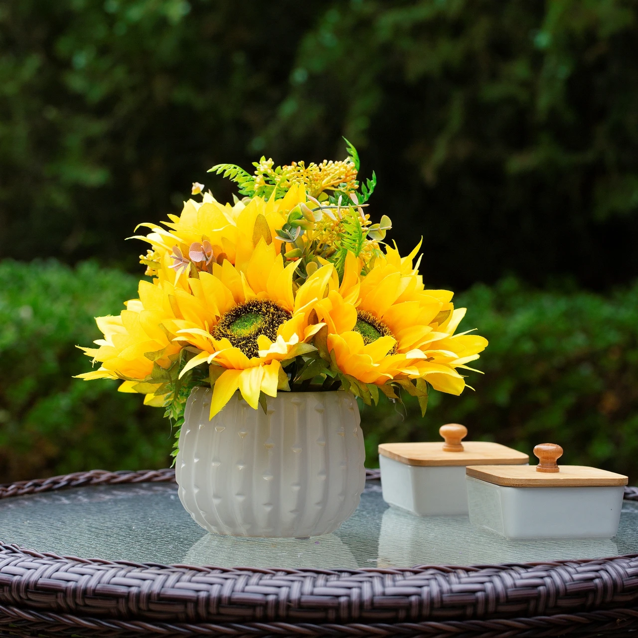 Mixed Silk Sunflower in Ceramic Pot