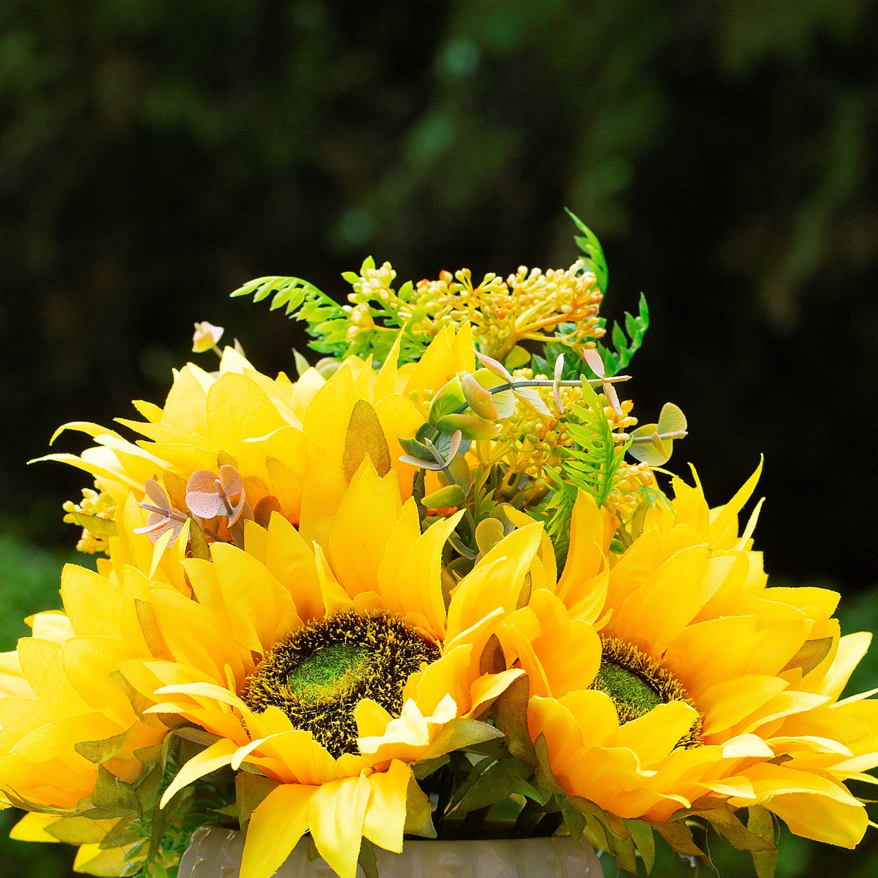 Mixed Silk Sunflower in Ceramic Pot
