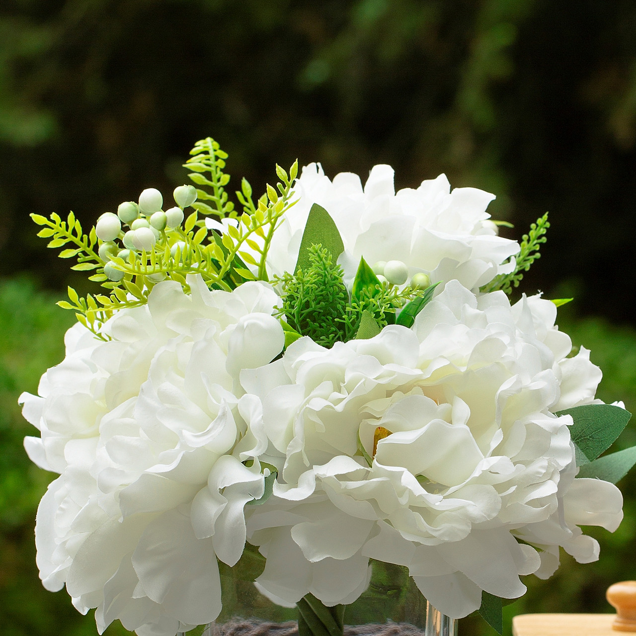 Mixed Silk Peony Flower in Cube Glass Vase With Faux Water