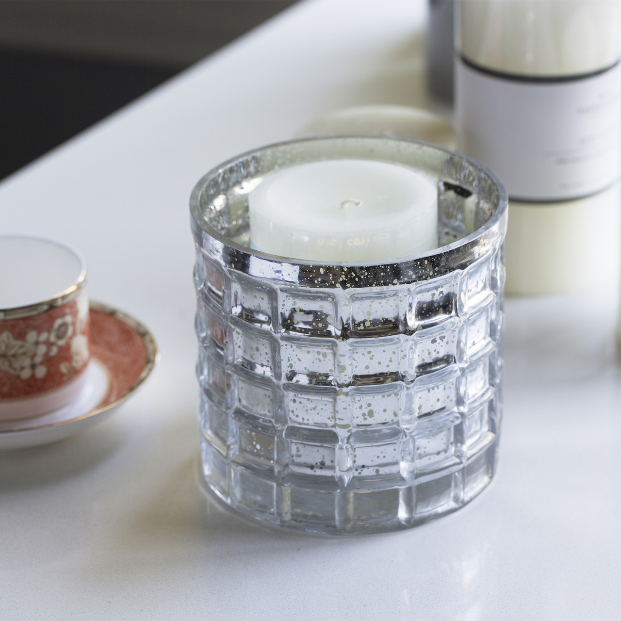 Silver Cylinder Glass Vase 4.5" H 5.0" W