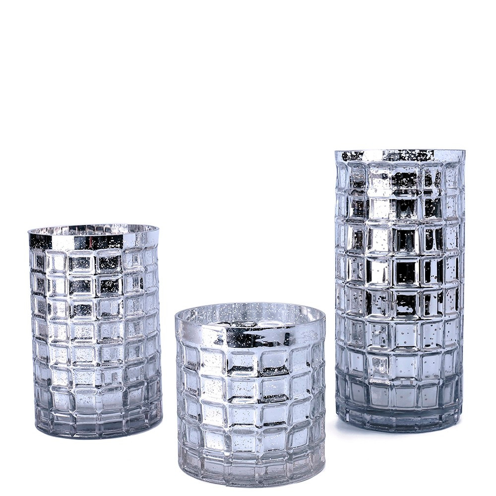 Silver Cylinder Glass Vase 7.5" H 5.0" W