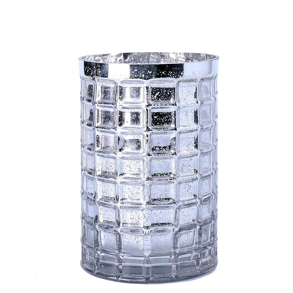 Silver Cylinder Glass Vase 7.5" H 5.0" W