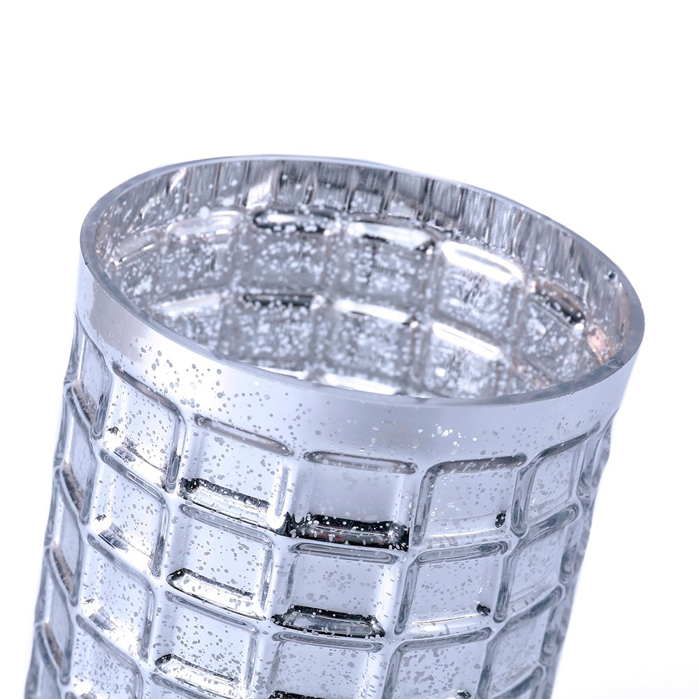 Silver Cylinder Glass Vase 10.0" H 5.0" W