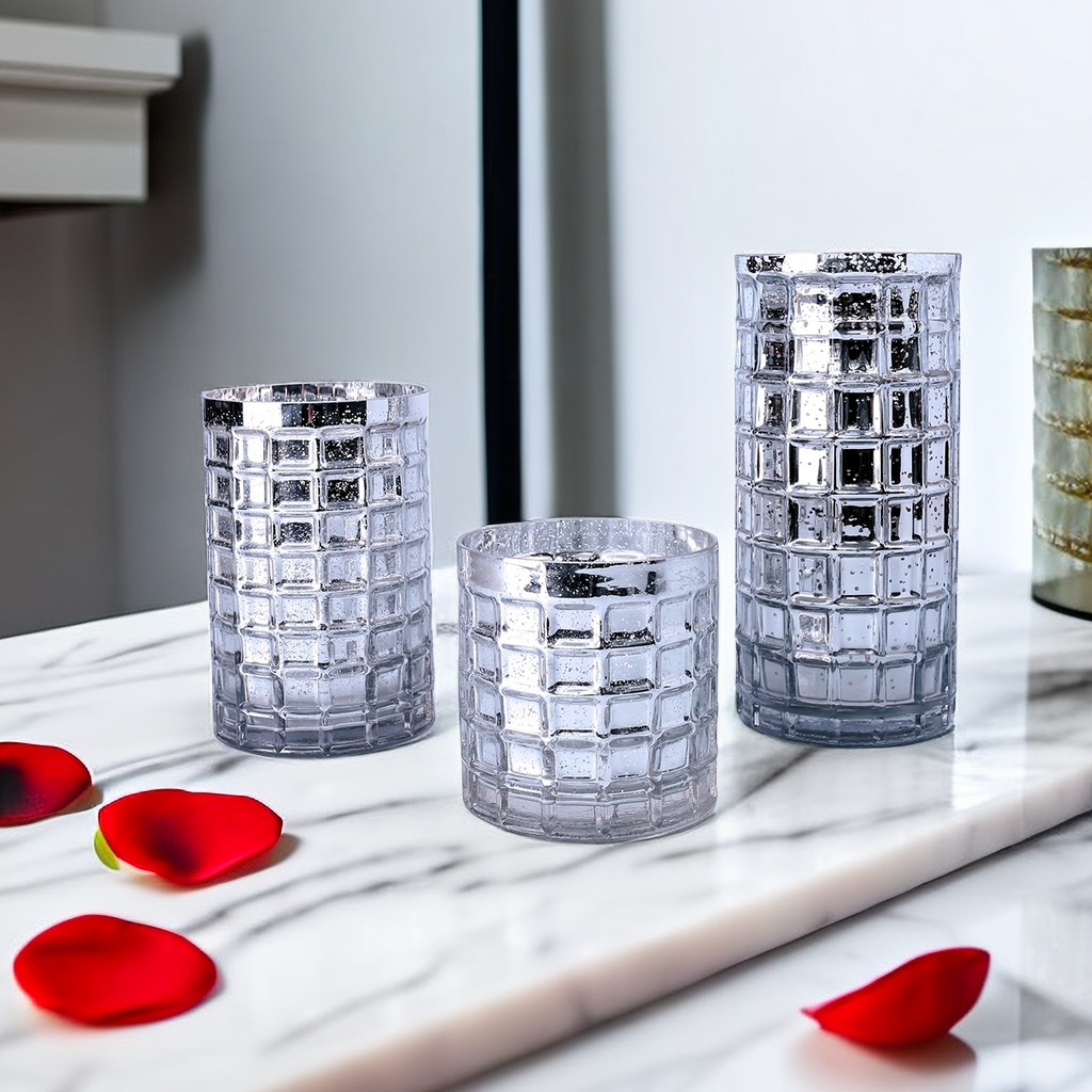 Silver Cylinder Glass Vase 10.0" H 5.0" W