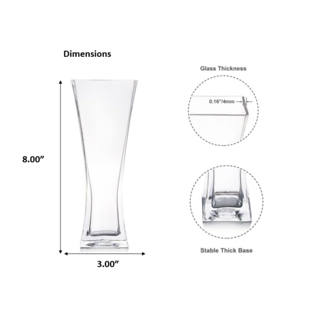 Unique Flared Square Glass Vase 3.0" W 8.0" H
