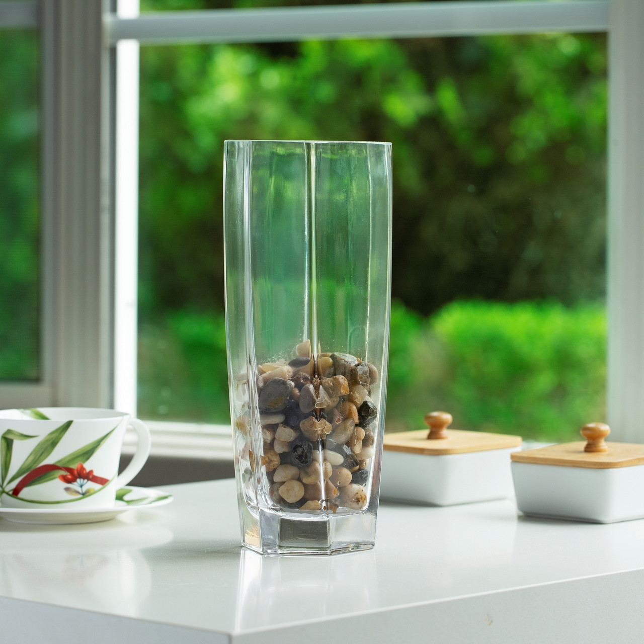 Unique Clear Glass Vase 4.5"D 3.0"W 10.0"H