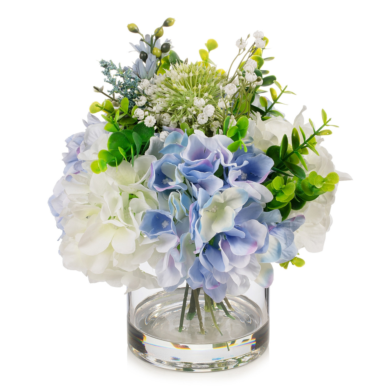 12" Mixed Artificial Hydrangea Flower in Glass Vase