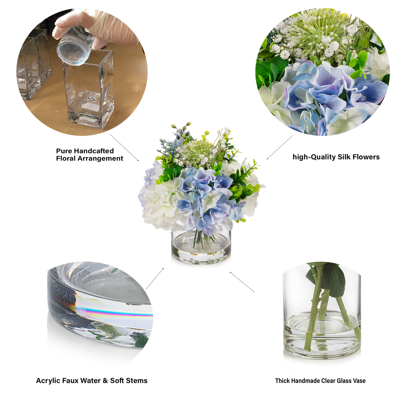 12" Mixed Artificial Hydrangea Flower in Glass Vase