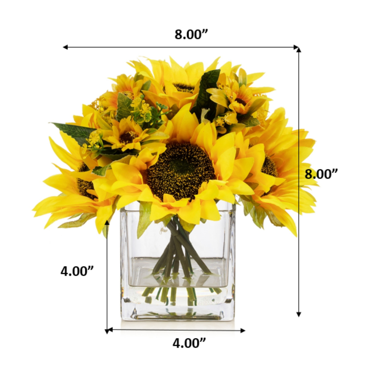 8" Mixed Artificial Sunflowers in Glass Vase
