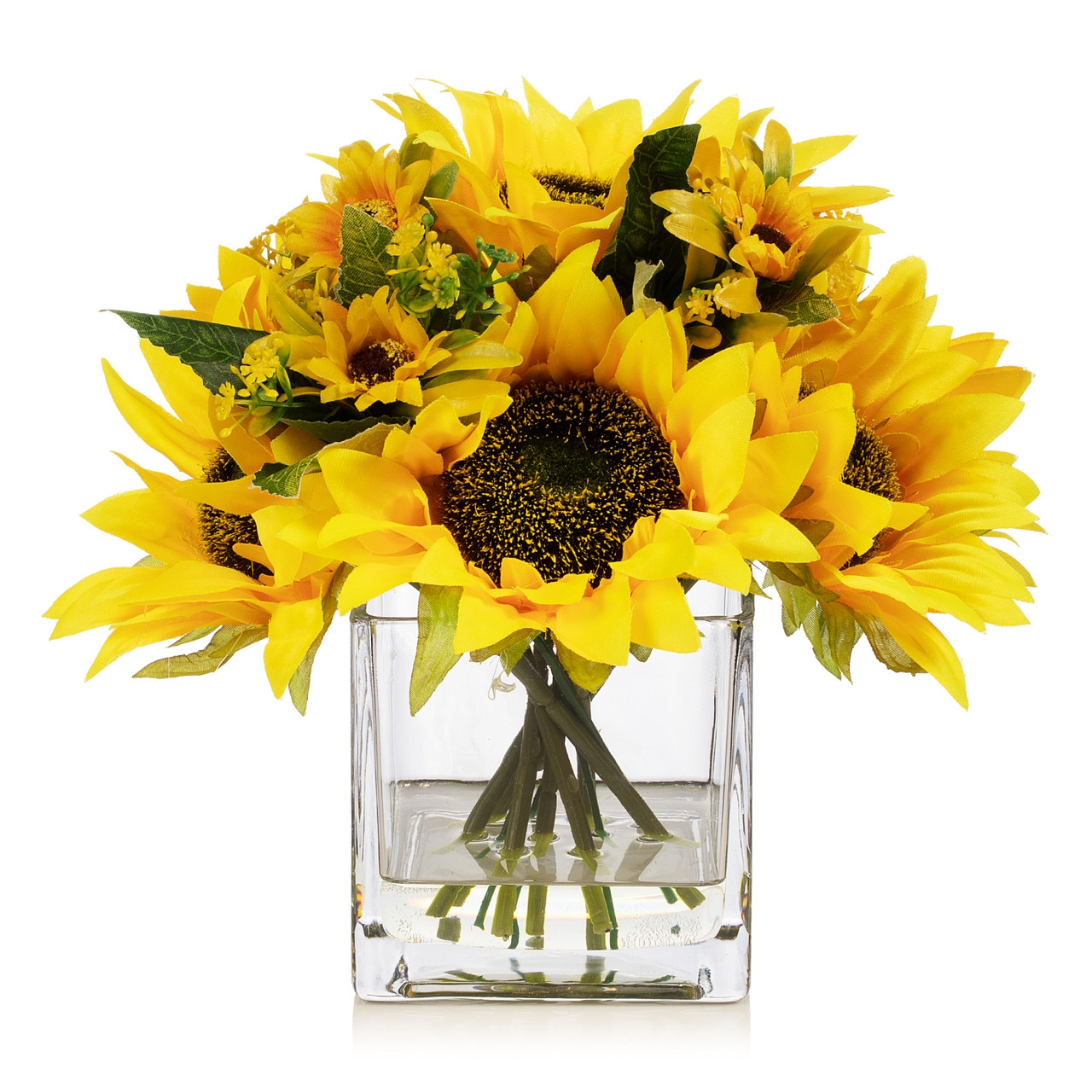 8" Mixed Artificial Sunflowers in Glass Vase