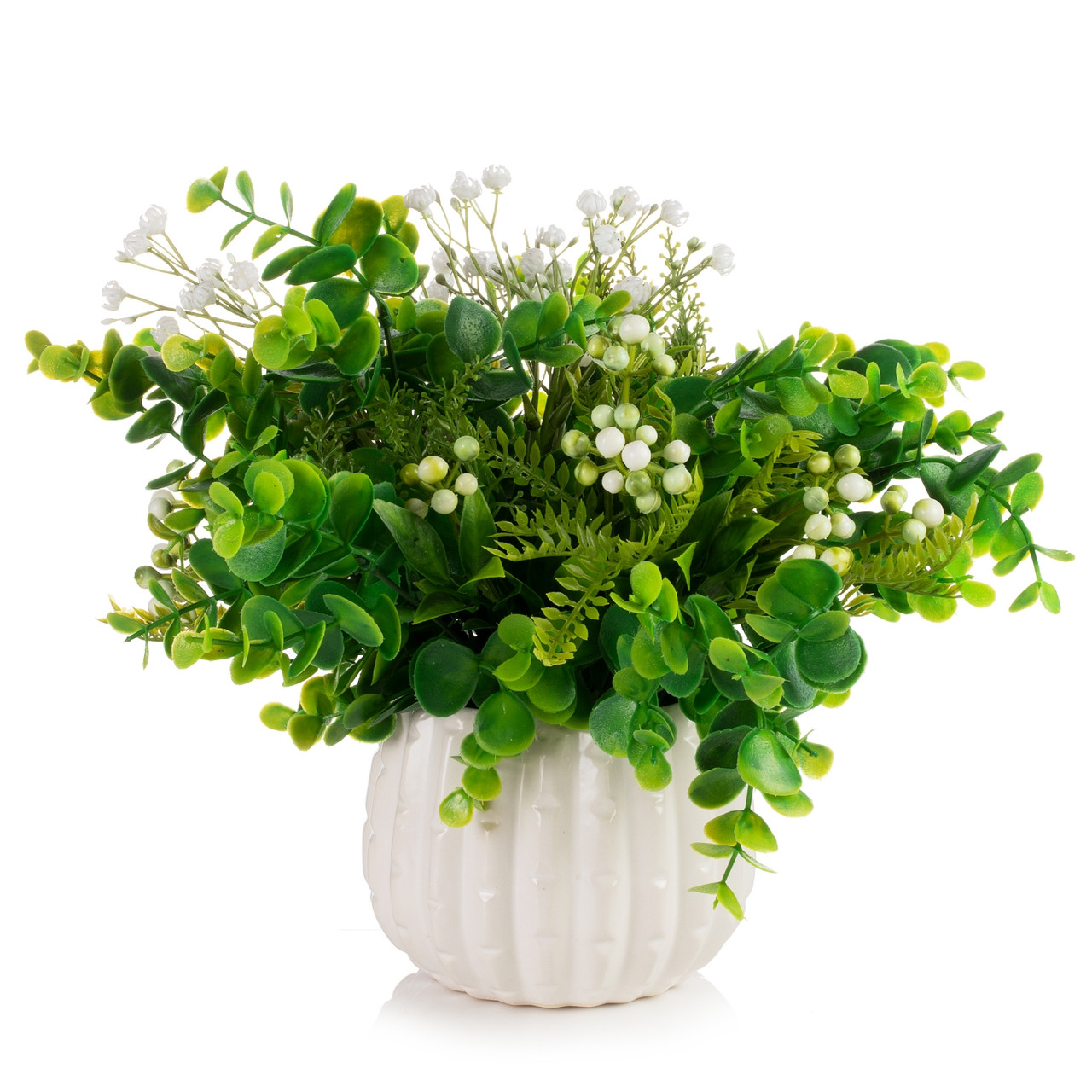 11" Mixed Eucalyptus and Baby's Breath in Ceramic Pot