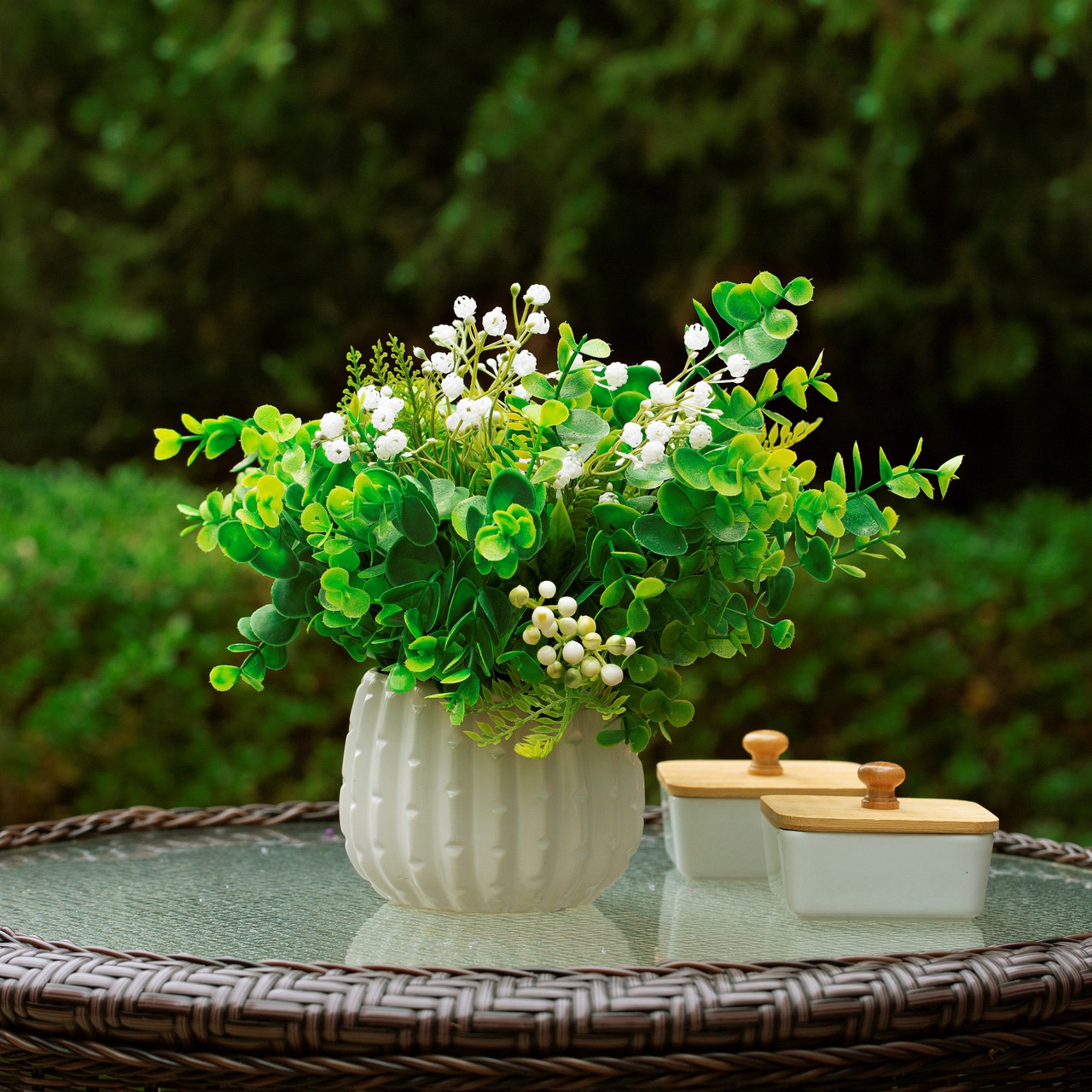 11" Mixed Eucalyptus and Baby's Breath in Ceramic Pot