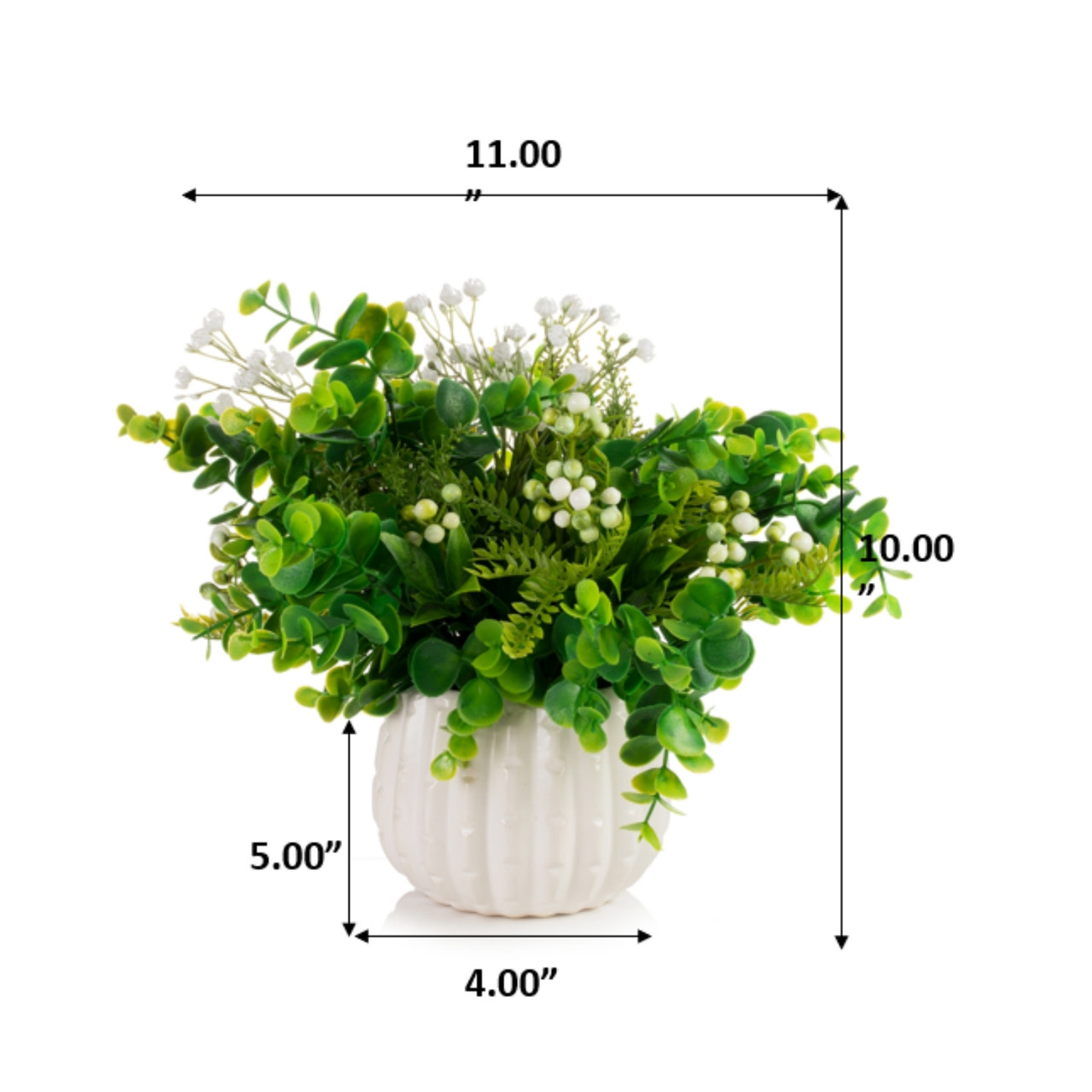 11" Mixed Eucalyptus and Baby's Breath in Ceramic Pot