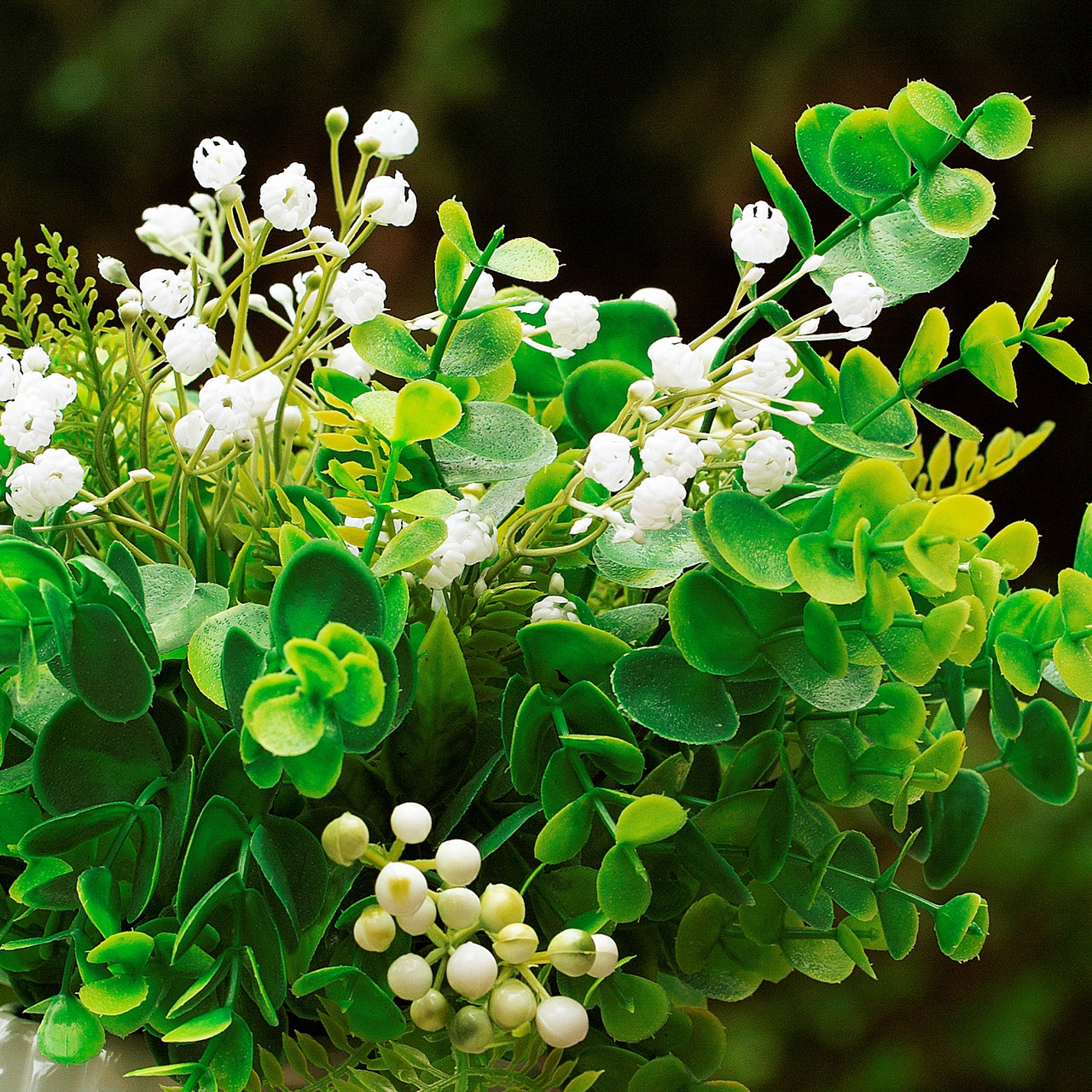 11" Mixed Eucalyptus and Baby's Breath in Ceramic Pot