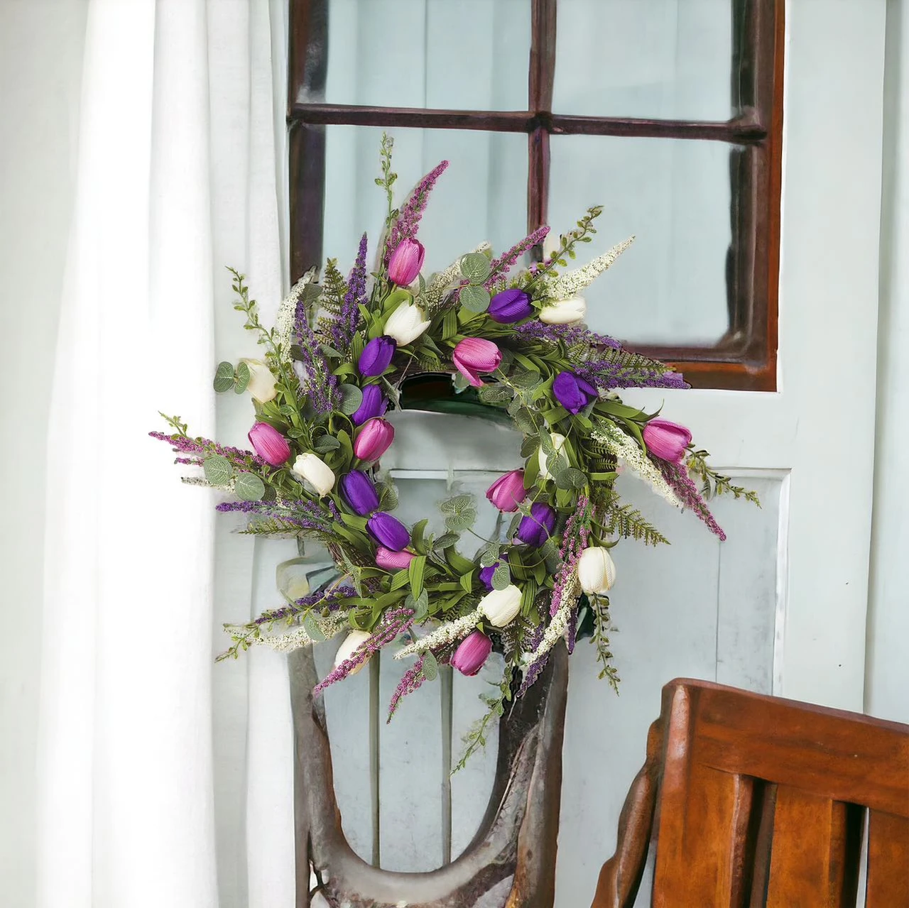 18" Mixed Artificial Tulip Flower Wreath