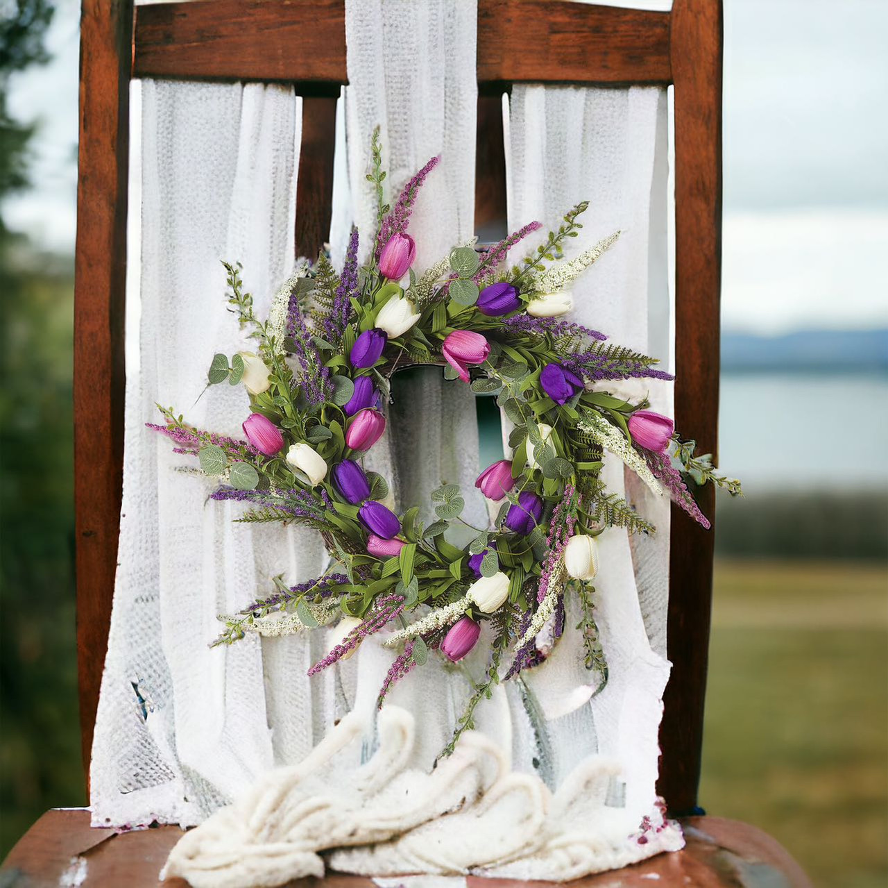 18" Mixed Artificial Tulip Flower Wreath