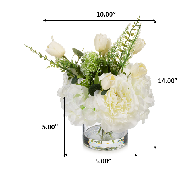 14" Mixed Artificial Peony and Tulip Flower in Glass Vase