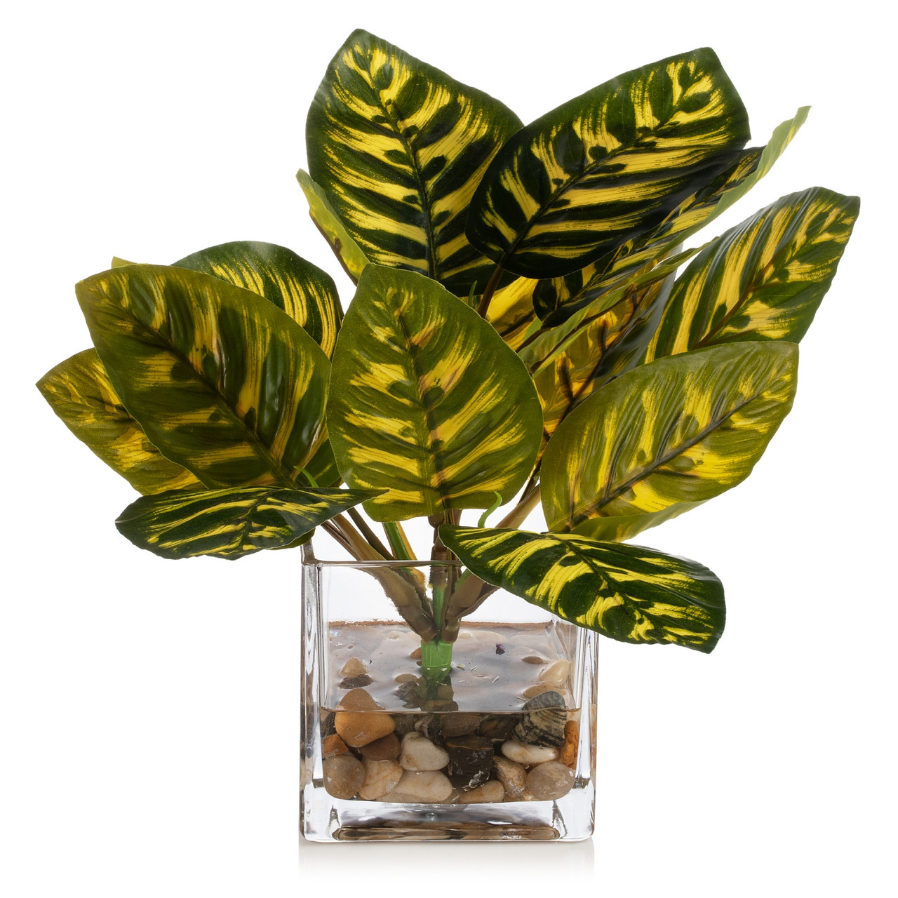 8" Faux Monstera Plant in Vase with River Stone