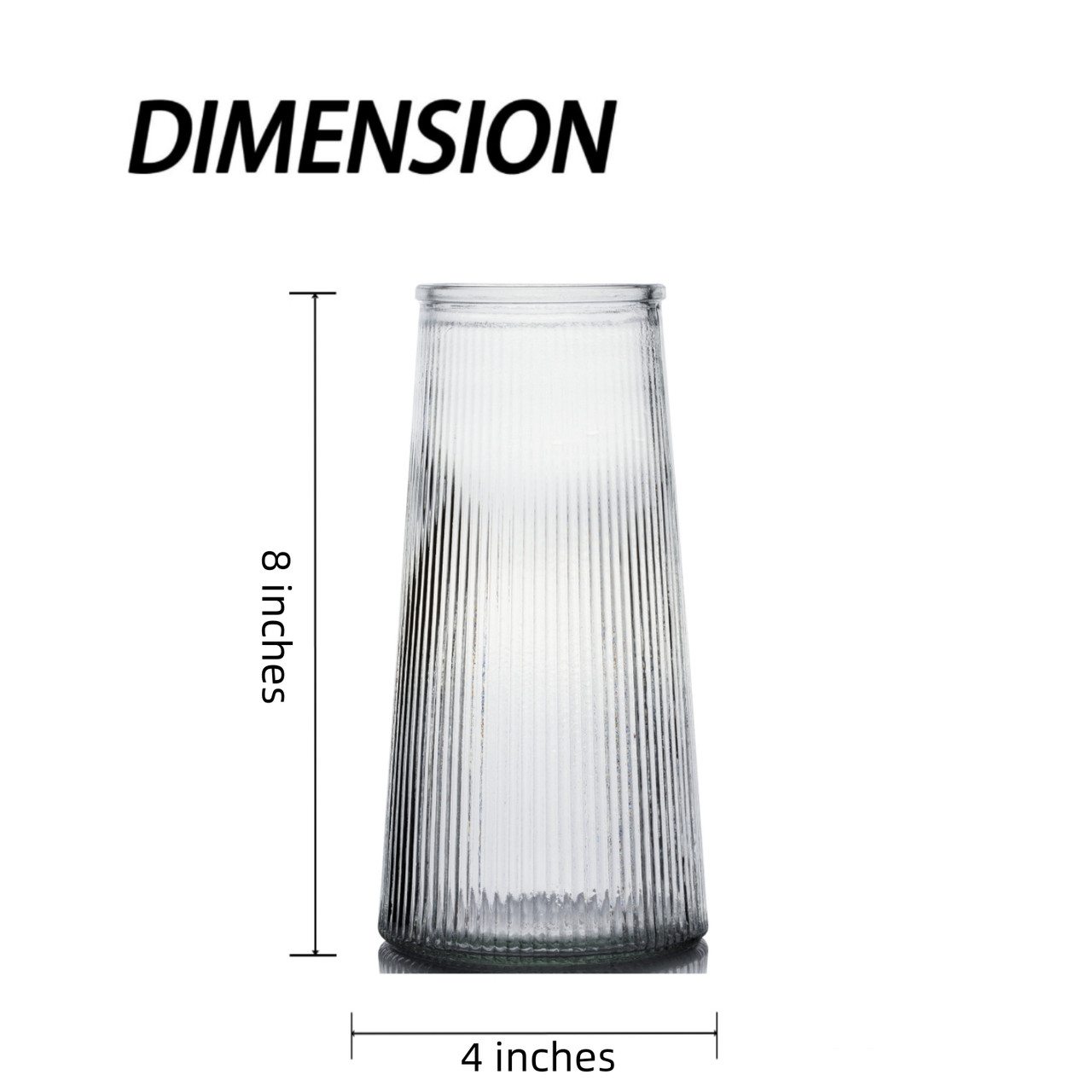 4" W 8" H Clear Ribbed Glass Vase