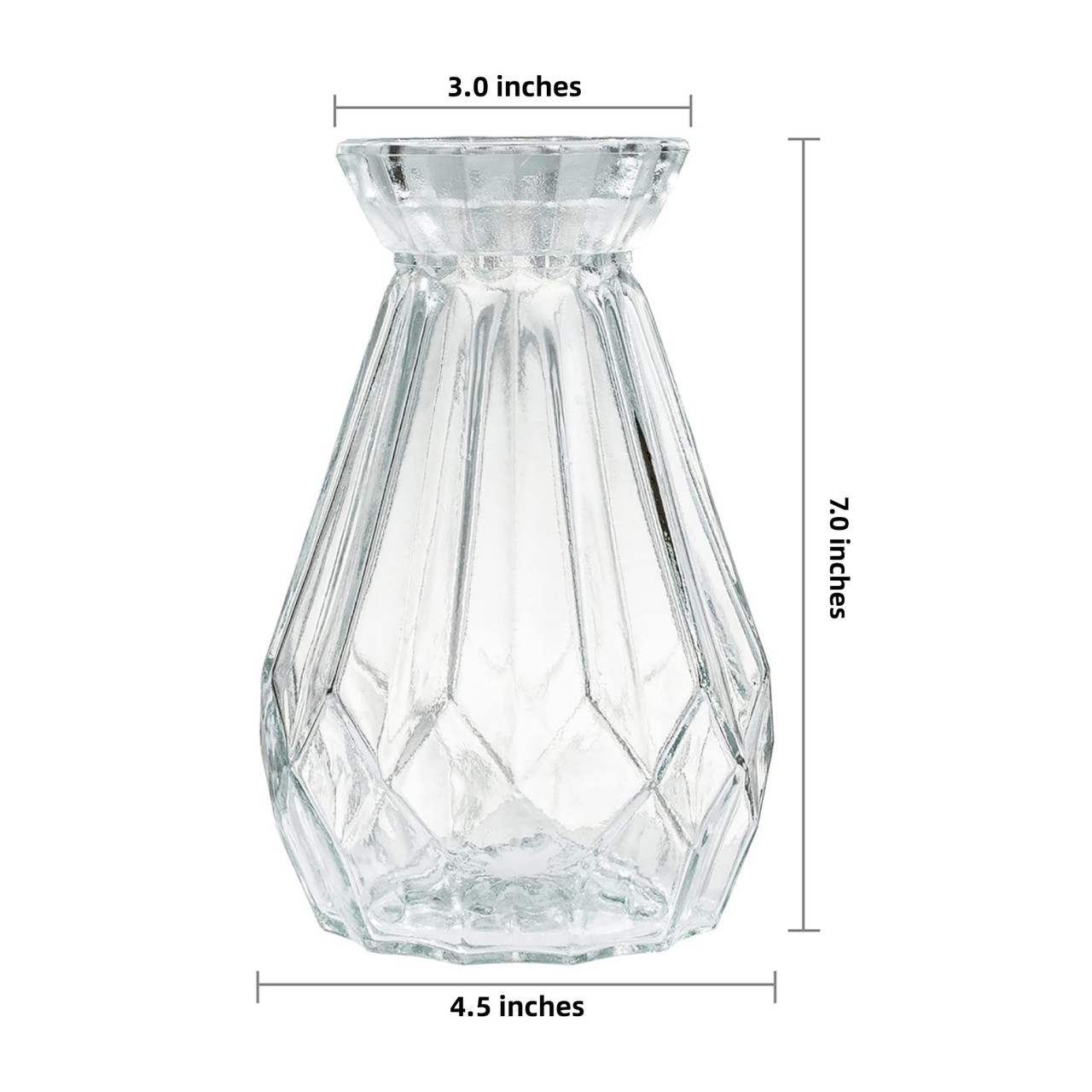 4.5" W 7.0" H Clear Diamond-faceted Glass Vase