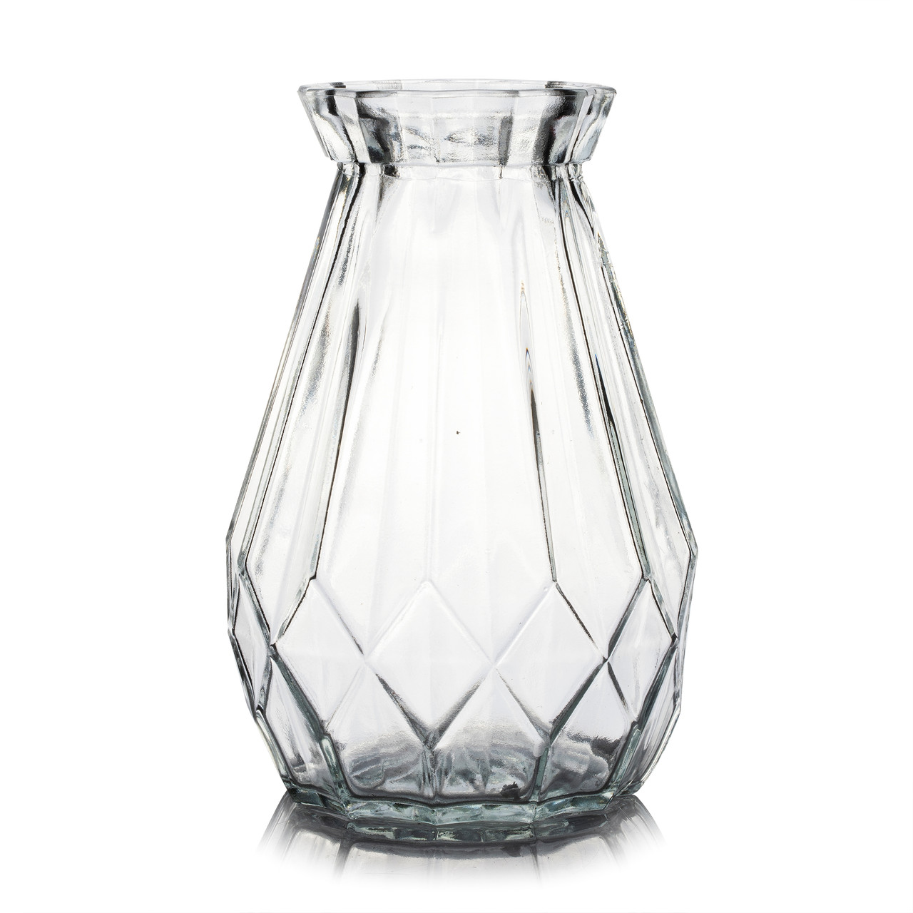 4.5" W 7.0" H Clear Diamond-faceted Glass Vase