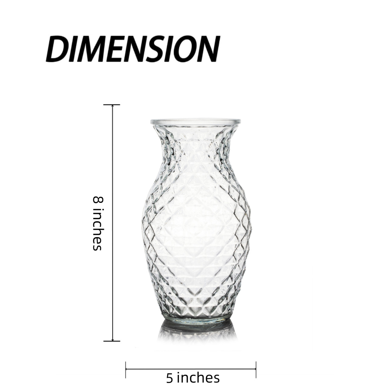5.0" W 8.0" H Clear Diamond-faceted Glass Vase