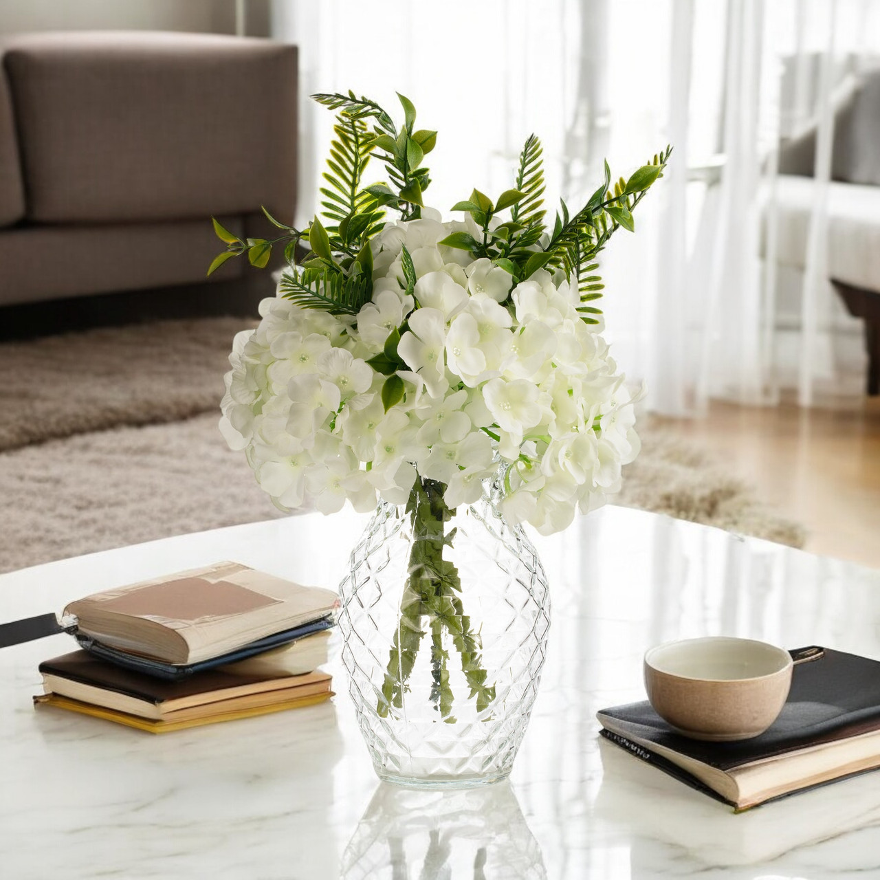 5.0" W 8.0" H Clear Diamond-faceted Glass Vase