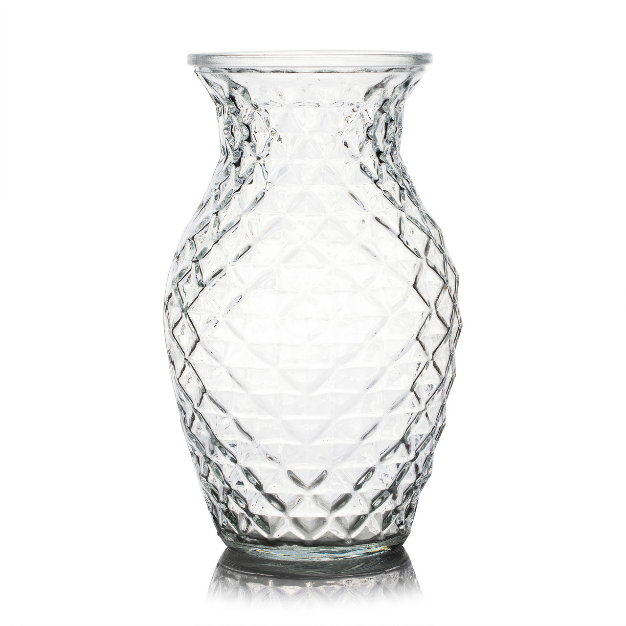 5.0" W 8.0" H Clear Diamond-faceted Glass Vase
