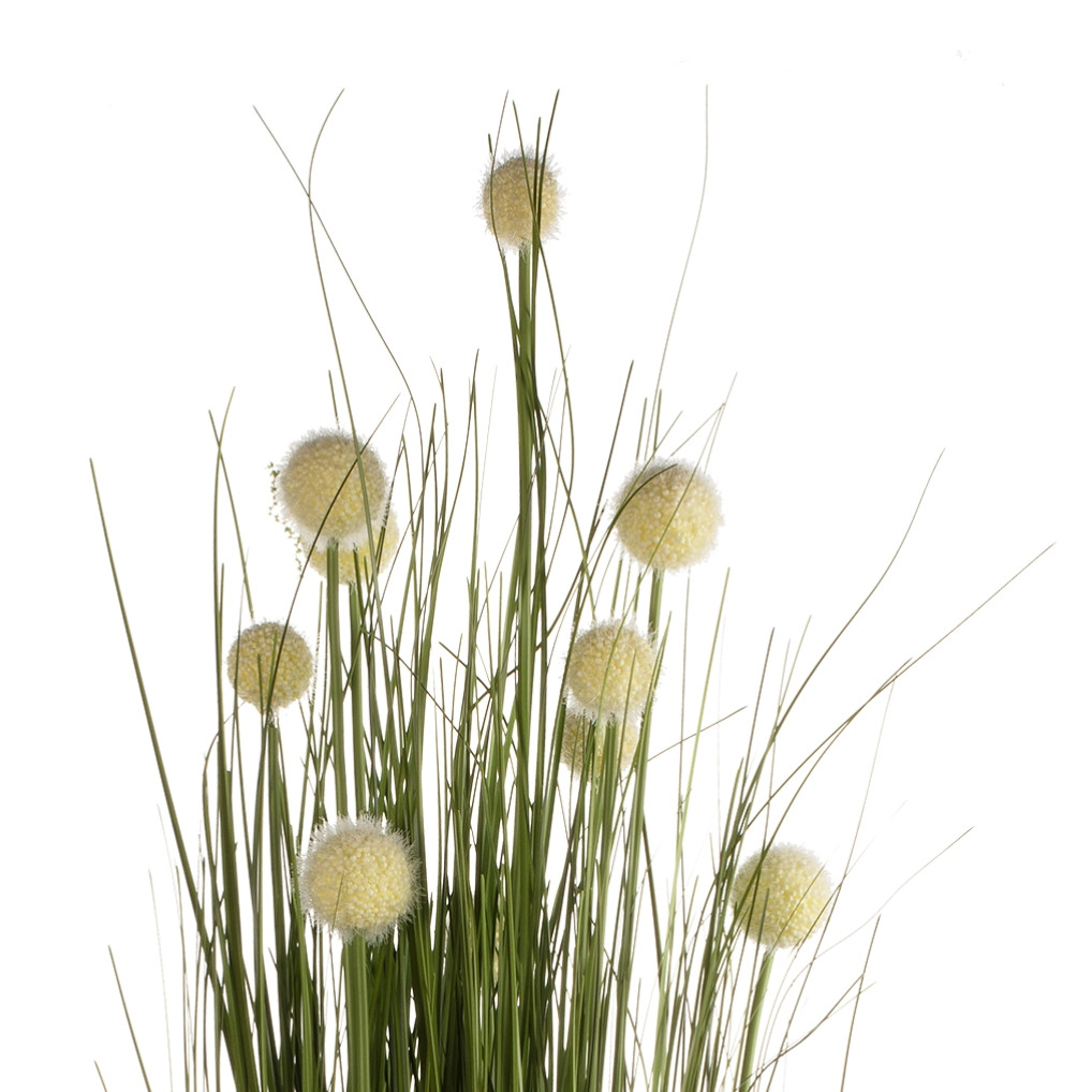 36" Artificial Grass with Cream Billy Balls Flowers in Pot
