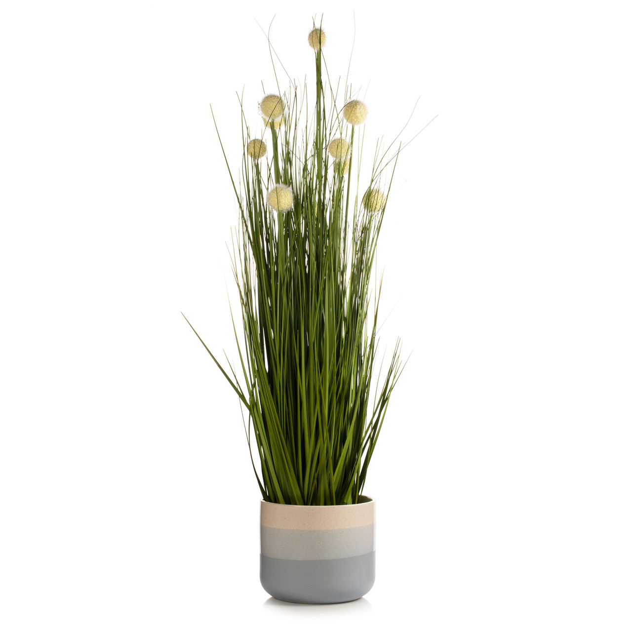 36" Artificial Grass with Cream Billy Balls Flowers in Pot