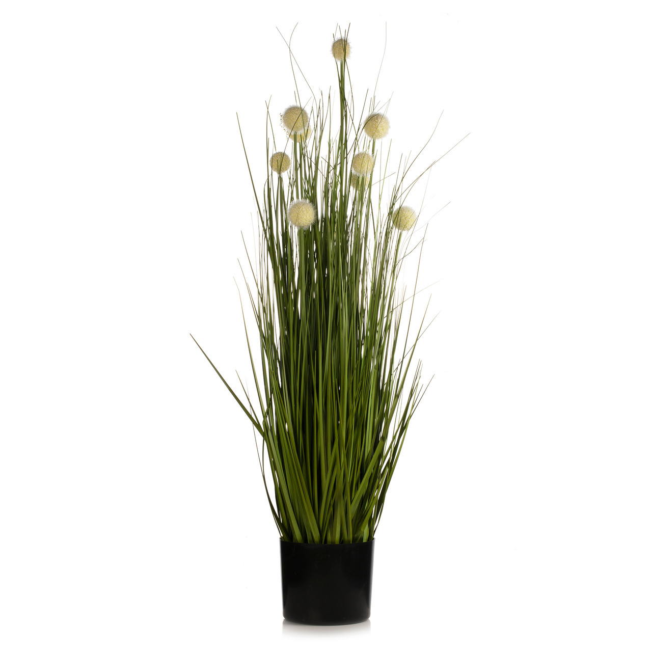 36" Artificial Grass with Cream Billy Balls Flowers in Pot