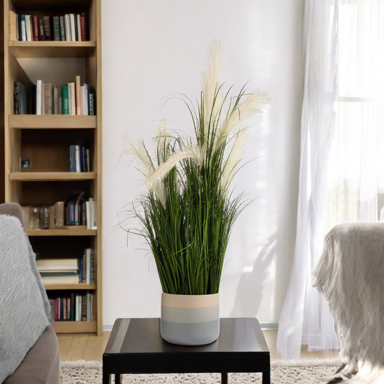 Artificial Pampas Grass with Black Foam Stand