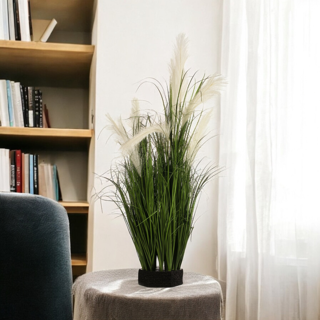 Artificial Pampas Grass with Black Foam Stand