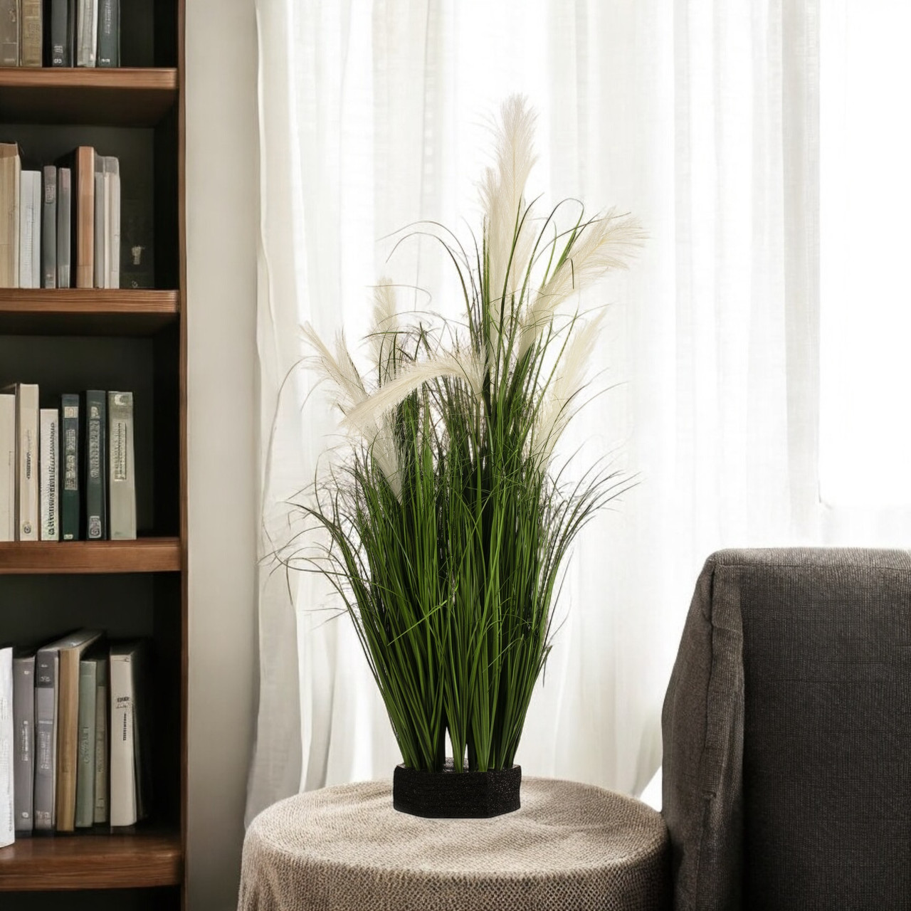 Artificial Pampas Grass with Black Foam Stand