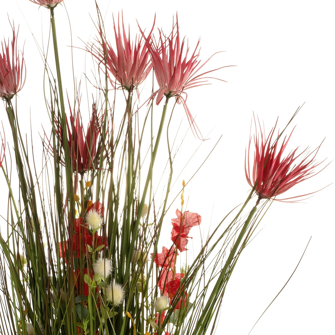 32" Mixed Artificial Grass and Flowers with Black Foam (Red)