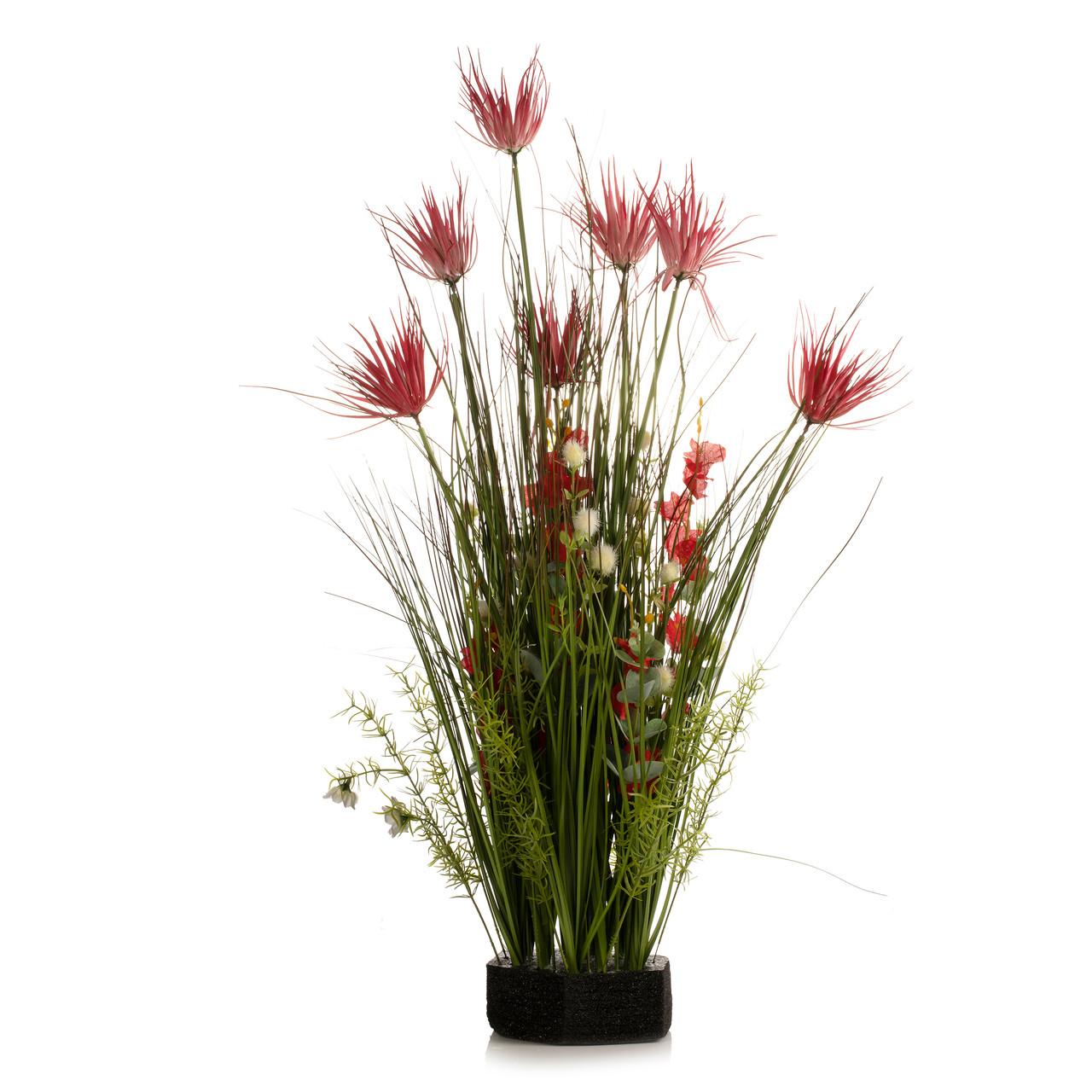 32" Mixed Artificial Grass and Flowers with Black Foam (Red)