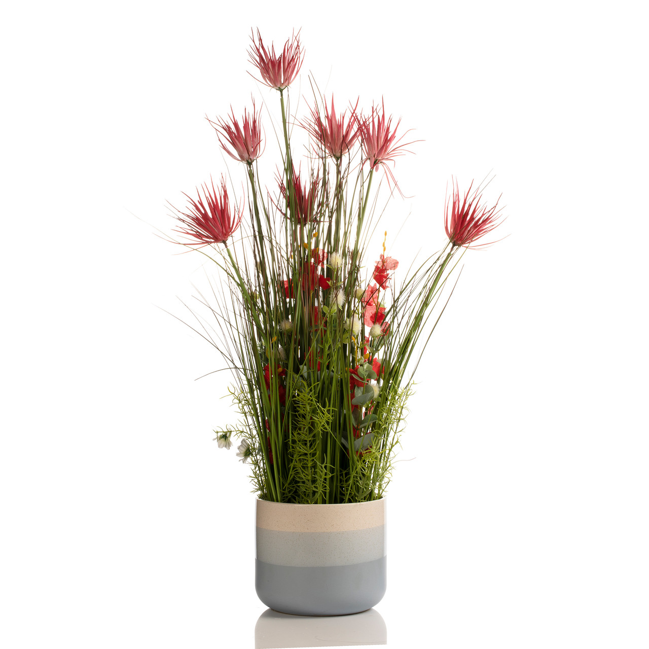 32" Mixed Artificial Grass and Flowers with Black Foam (Red)