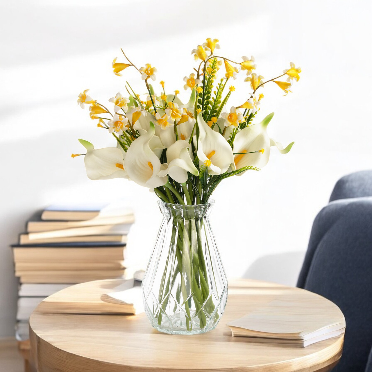 13" Mixed Real Touch Calla Lily Flower with Filler in Glass Vase